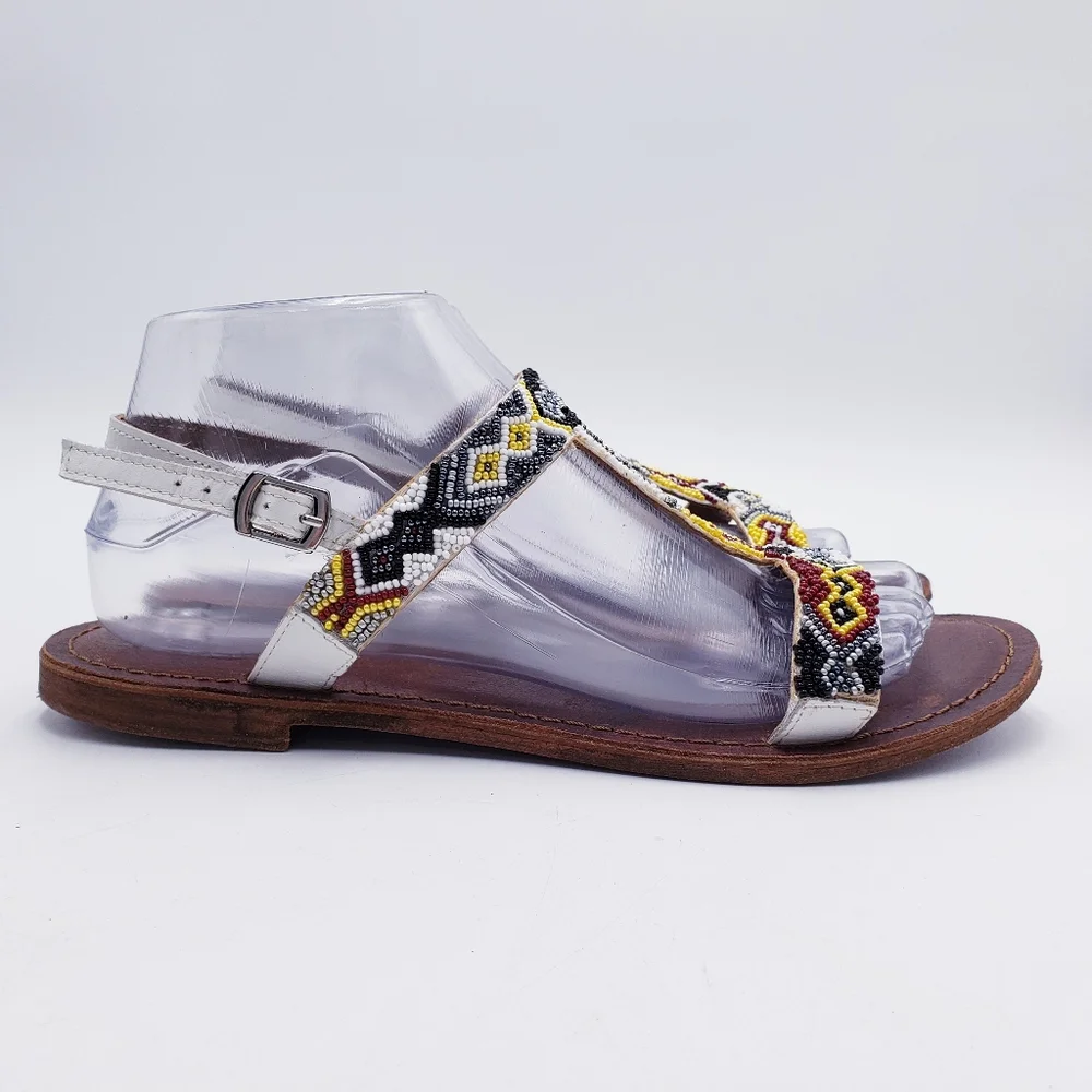 Freebird By Steven Juno Flat‎ Sandal Beaded TStrap Slingback Womens Size 39 8.5